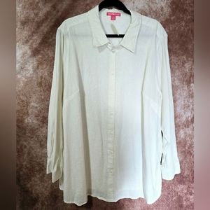 ● WOMAN WITHIN Women's 26/28 White X-long Long Sleeve Button Down Collared Shirt